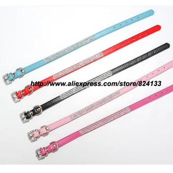 

(size1.5*37cm)rhinestone pu dog collar pet collars,mixed random colors,50/lot wholesale,free shipping