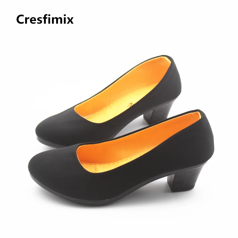 

Cresfimix women fashion comfortable slip on high heel shoes lady cute spring & summer shoes female black retro dance shoes a887