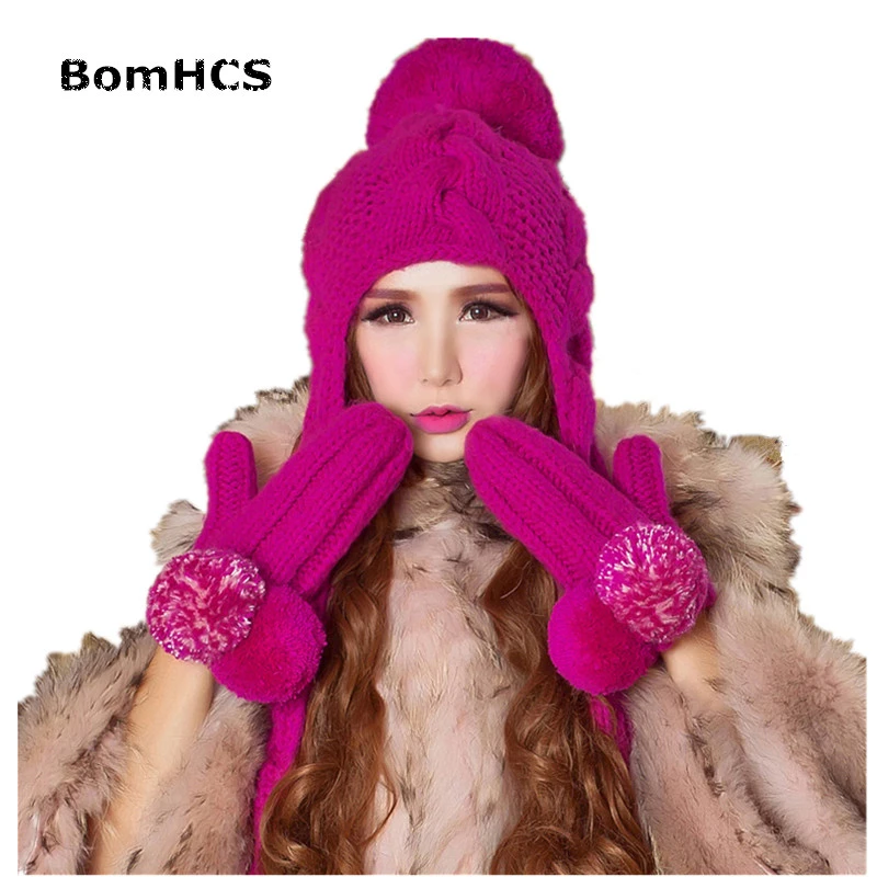 BomHCS – bonnet et gants, écharpe chaude pour l'hiver, 100% fait à la main,  beau chapeau en tricot Rose, mitaines, cadeau, 2 pièces | AliExpress