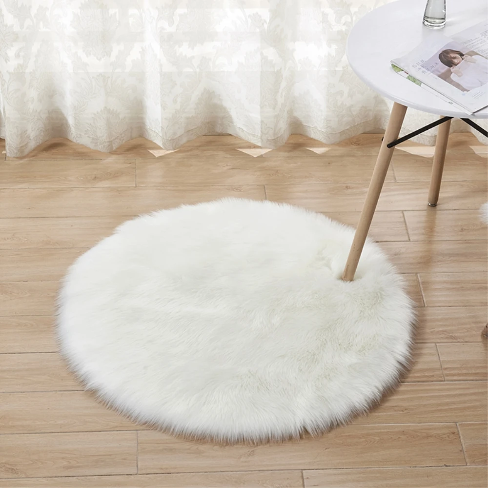 Fluffy Round Faux Sheepskin Area Rug Carpet Float Window Mat Seat Cushion White 