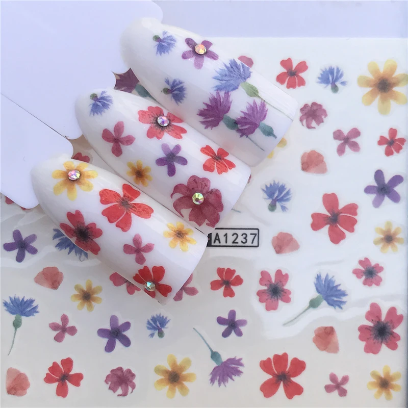 

YWZLE 1 Sheet Feather/Flower Summer/Small fresh Flowers Image Nail Decals Art Colorful Full Wraps for Nail Sticker Water Tips