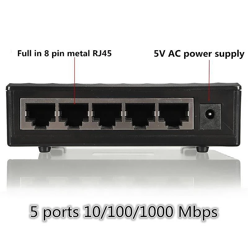 5 портов порта гигабитный мини сетевой коммутатор 1000 Мбит/с ethernet умный коммутатор высокая производительность с адаптером питания США (Us P