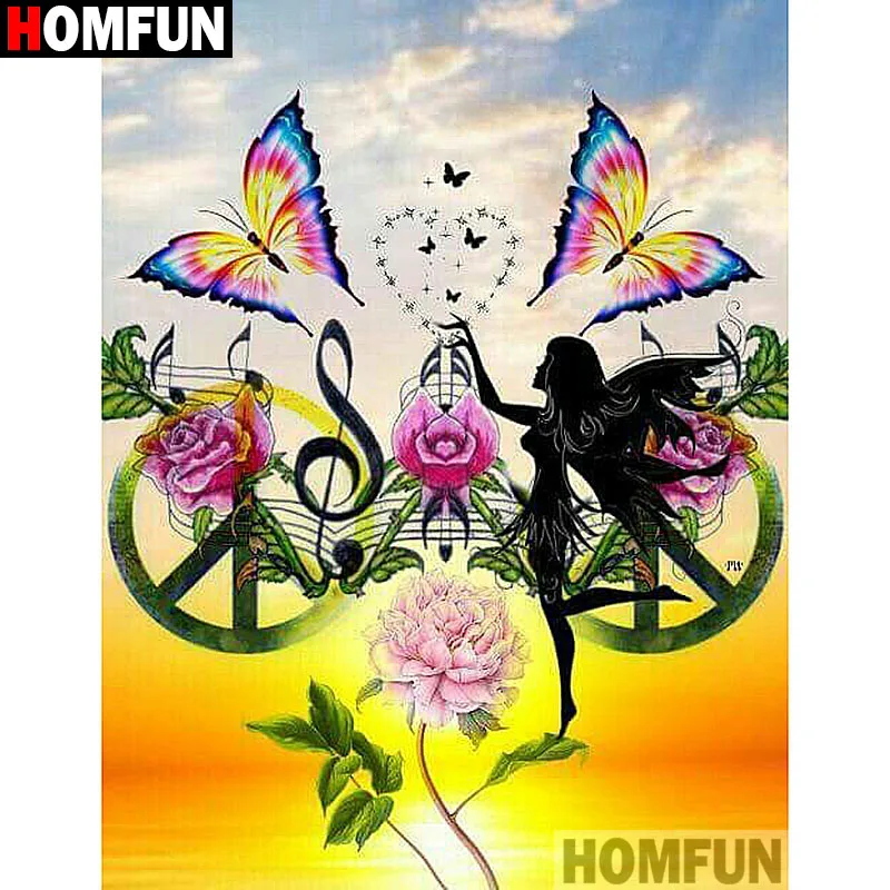 

HOMFUN Full Square/Round Drill 5D DIY Diamond Painting "Flower butterfly" Embroidery Cross Stitch 3D Home Decor Gift A13267