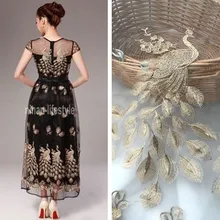 1 м/лот, ширина 135 см, Кружевная Сетка/вышивка «Золотой Павлин», ткань/Двусторонняя юбка, шифоновая ткань для одежды