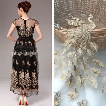

1meter/lot width 135cm Lace Mesh / Golden Peacock Embroidery Fabric / Bilateral Positioning Skirt Chiffon Garment Fabric