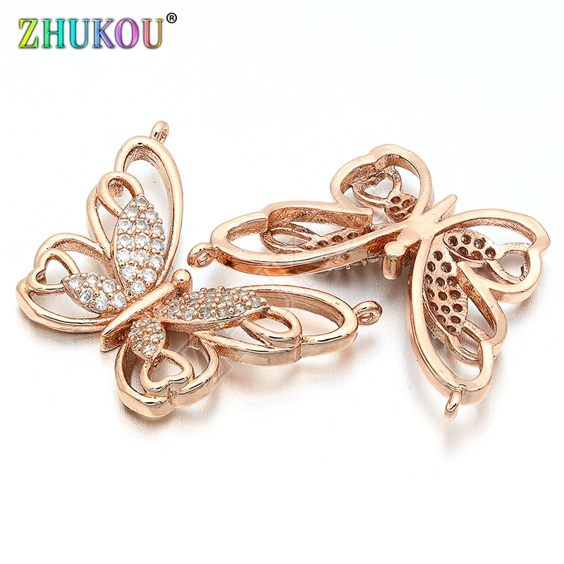 27*21mm Brass Cubic Zirconia Butterfly Charms Pendants DIY Jewelry Findings Accessories, Hole: 0.5mm, Model: VD132