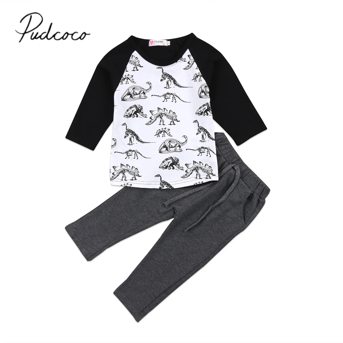 2018 Brand New 2pcs Child Kids Baby Boy Clothes Dinosaur T shirt Tops
