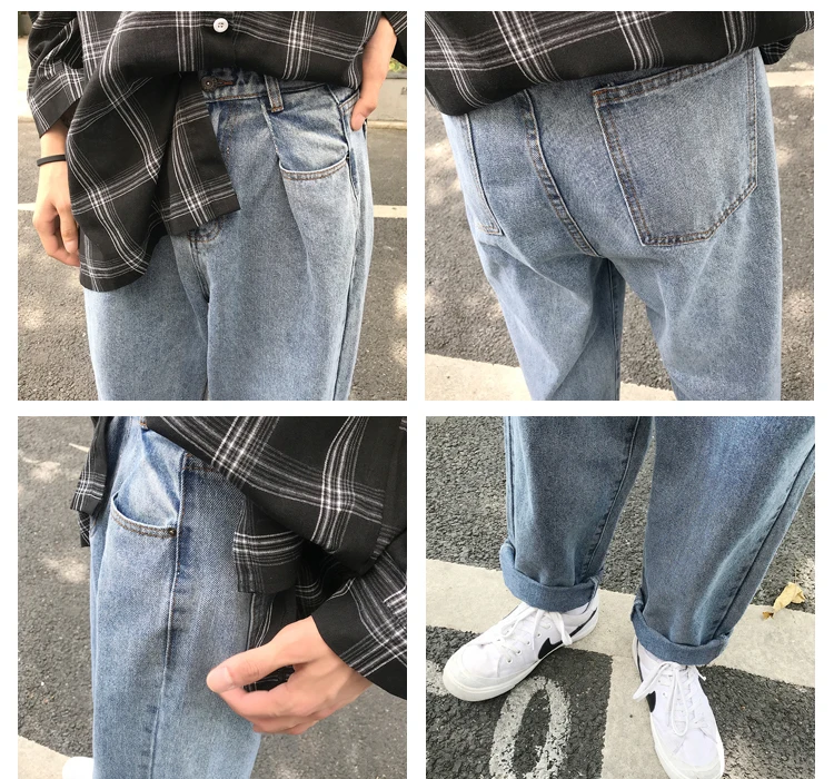 Мужские джинсы осенние новые джинсовые брюки мужские однотонные модные повседневные свободные прямые широкие ковбойские брюки больших размеров мужские