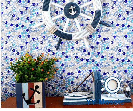 Средиземноморский синий белая галька Стекло мозаика для кухонная панель-фартук бассейн; Душ комнаты DIY открытый showroom