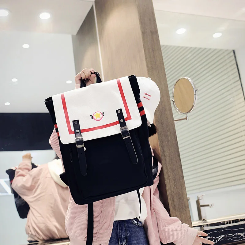 

Card Captor Sakura Anime Action Figure Printed Lolita Canvas Navy Casual Style Teenager Fashion Middle Shoulder Bag Backpack New
