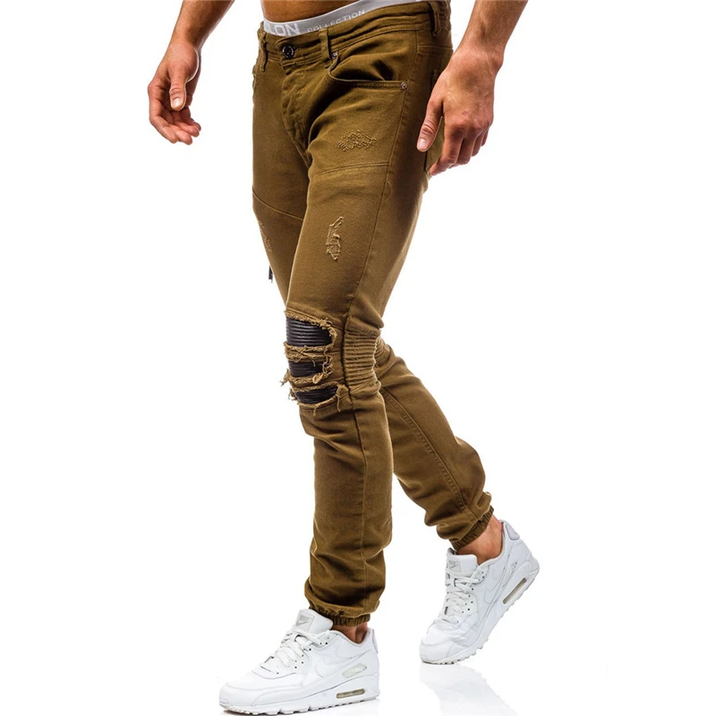 016 Men Holes Denim Ripped Jeans 