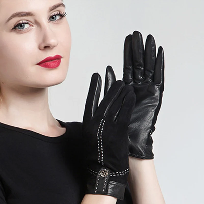 NEW 2019 Genuine Leather Women Gloves Female Elegant Suede Sheepskin Gloves Spring Autumn Winter Touchscreen Optional 3355