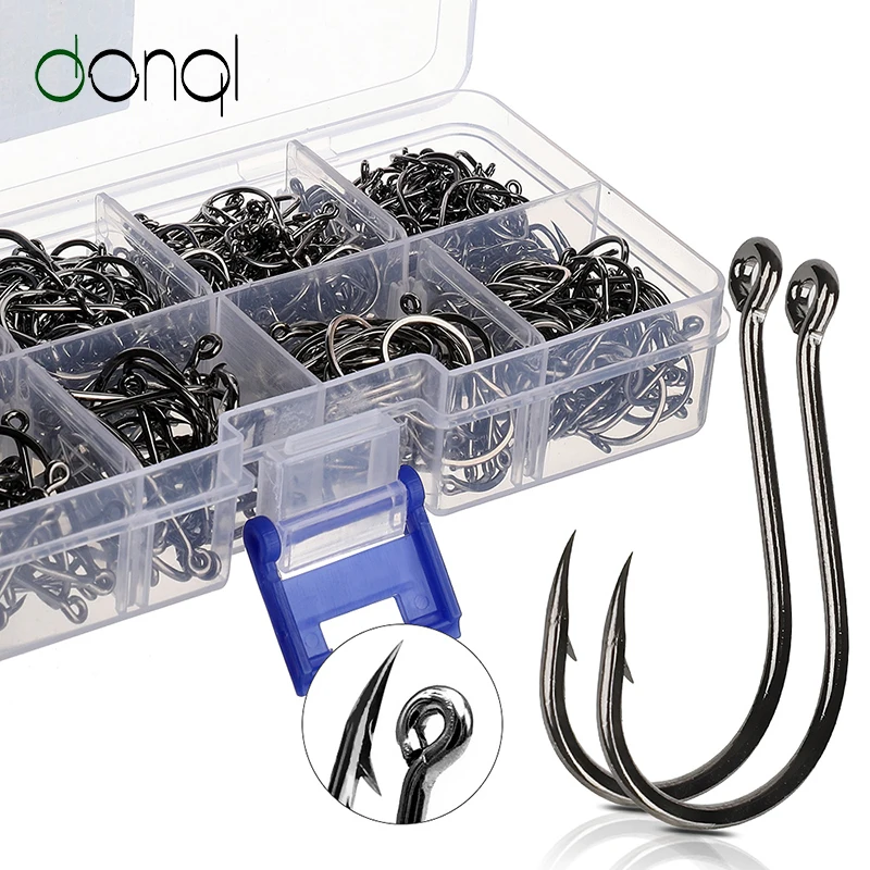 DONQL 500pcs/ Set Fishing Hooks Barbed Circle High Carbon Steel Fishhook Carp Fly Fishing Hook Sea Accessories Tackle