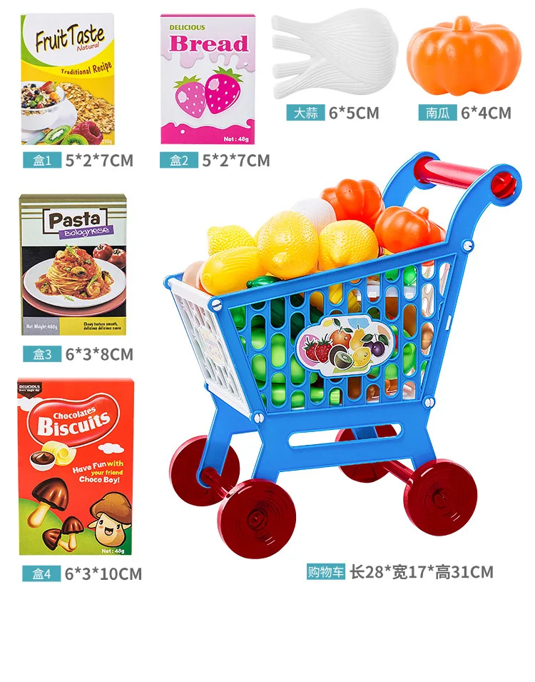 Реальной жизни детский супермаркет корзину Тележки домашняя игрушки с фрукты и овощи Play игрушки розовый/голубой цвет