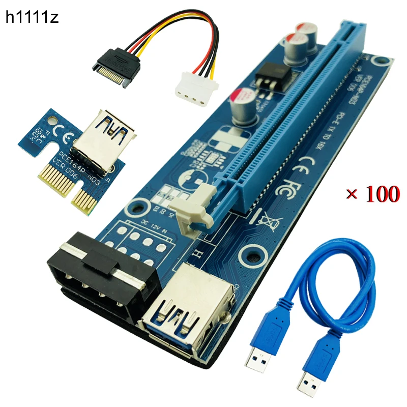 100 шт. Новинка Райзер 006 VER006 PCI экспресс-карта 1x до 16x PCI-E удлинитель USB3.0 кабель SATA