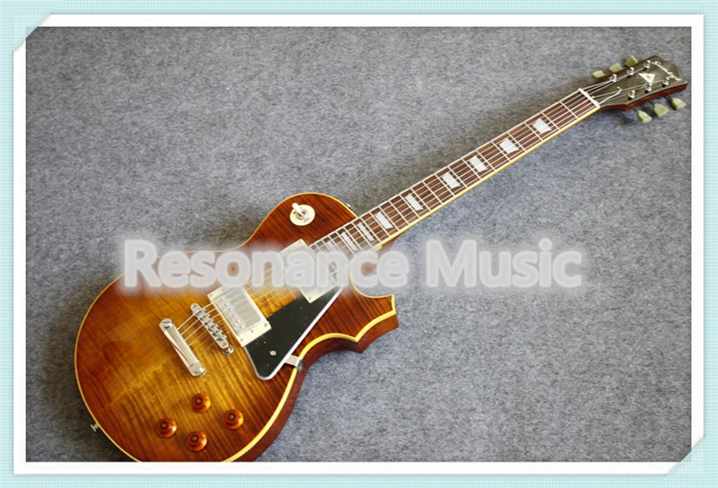 

High Quality Tiger Flame Grain Finish Suneye LP Standard Style Guitar Electric With Pearl Inlaid Rosewood Fretboard For Sale