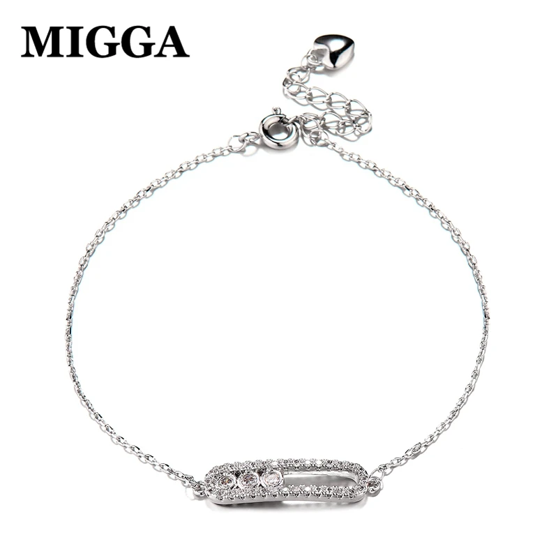 

MIGGA 2018 Cubic Zirconia Crystal Geometric Charm Bracelet Chain for Women Ladies White Gold Color Jewelry