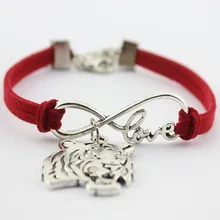 Многоцветный ed серебряный цвет подвеска с изображением тигра браслеты ручной работы модный кожаный браслет плетеные веревки браслеты для женщин и мужчин ювелирные изделия