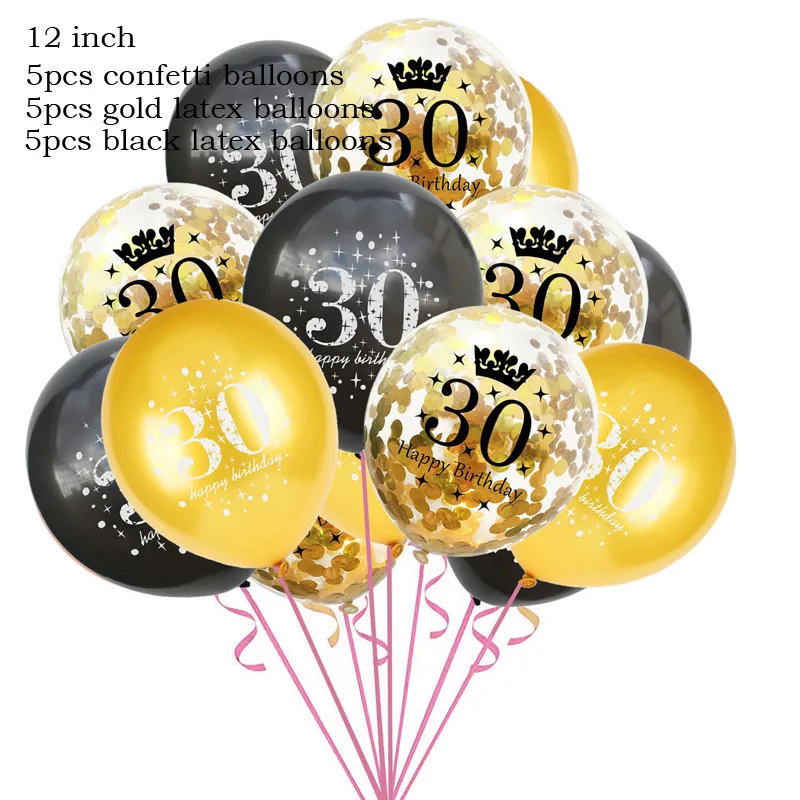 15Pcs Happy Birthday Number Gold Black Latex Confetti Balloons 18 30 40 50 60 Wedding Anniversary Birthday Party Decoration - Цвет: 2