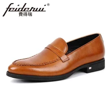 Британский дизайнер Пояса из натуральной кожи мужские Лоферы для женщин круглый носок без шнуровки ручной работы Мужская Свадебная обувь на плоской подошве увеличивающие рост повседневная обувь ymx62