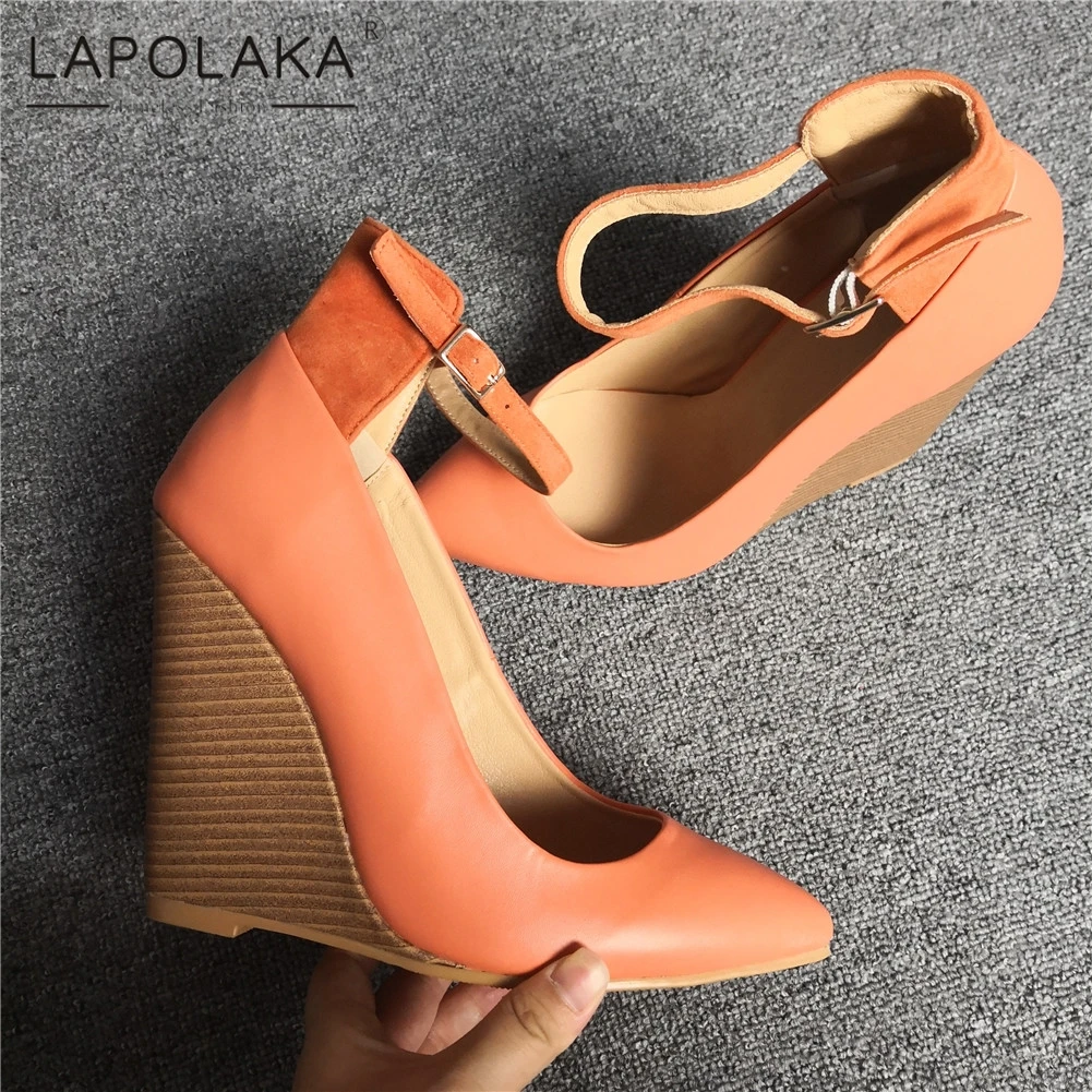 

Lapolaka Luxury Big Size 47 Sexy High Heels Women Shoes Pumps Pointed Toe Lady Summer Party ankle-strap Wedges Shoes Woman 2019