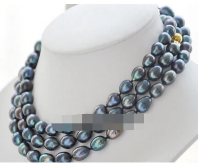 

0001852 9x10mm peacock black rice freshwater cultured pearl necklace 51
