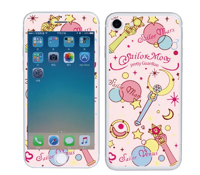 Закаленное стекло для iphone 6 6 S 7 8 plus передняя+ задняя крышка Защитная пленка для экрана 9 H блестящая пленка Sailor Moon My Melody