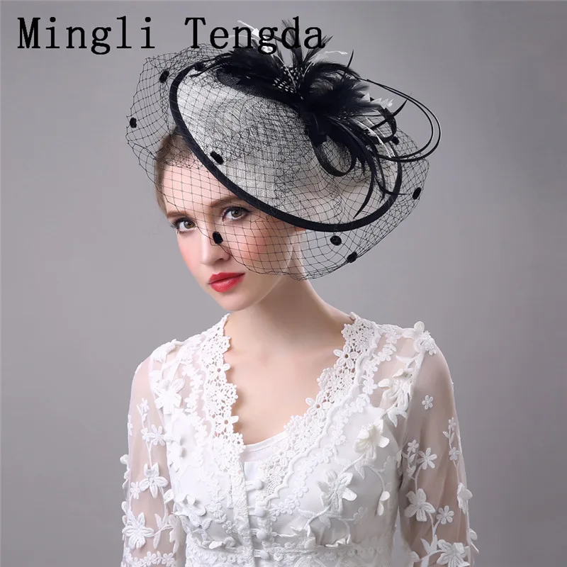 Mingli Tengda преувеличены большой диск конопли шляпа черный Свадебная вечеринка головной убор Свадебная шляпка вуаль цветок и Перо Свадебная