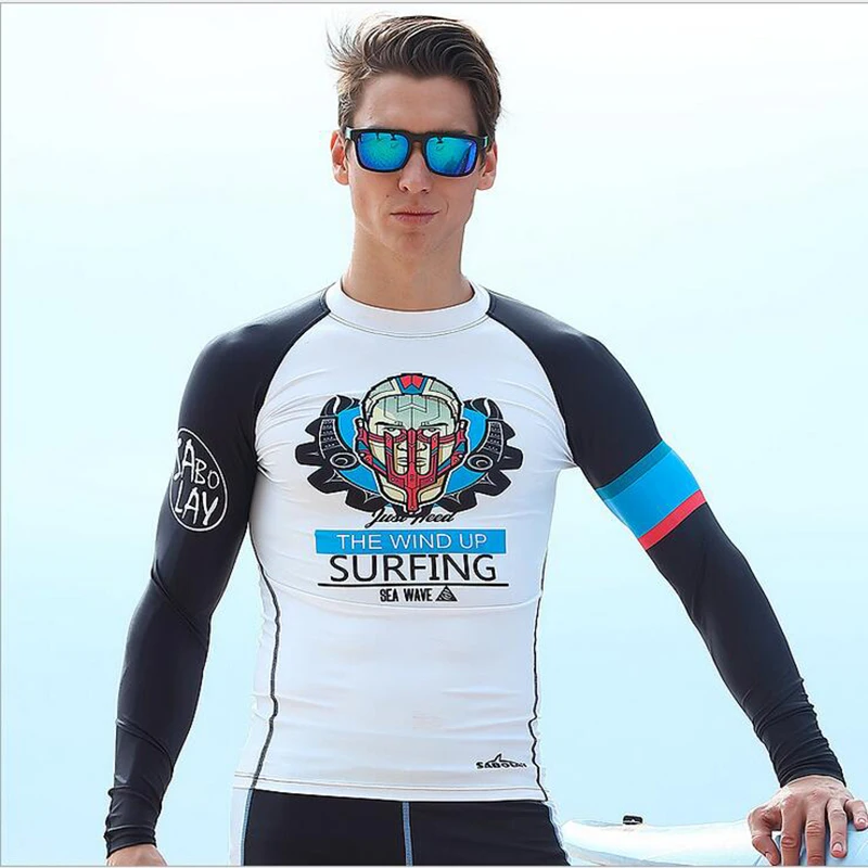 

SABOLAY Men Long Sleeved Swimwear Diving Sunscreen Wetsuit Quick drying UV Protection Beach Surfing Swim Suits bathing suit