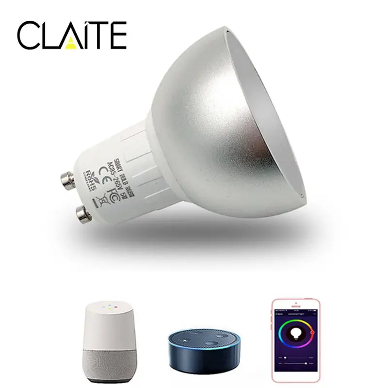 

CLAITE GU10 5W WiFi Smart APP RGBW LED Downlight Bulb Remote Control Work with AlexE echo Google Home IFTTT Assistance AC85-265V