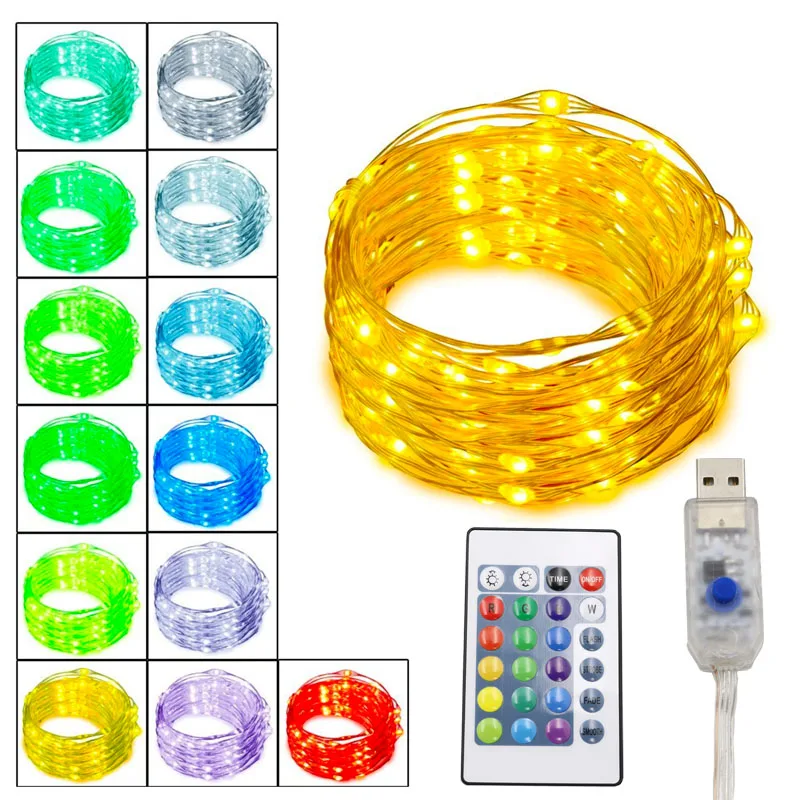 50X Remote Control Fairy Lights 16 Colors Silver Wire Waterproof Home