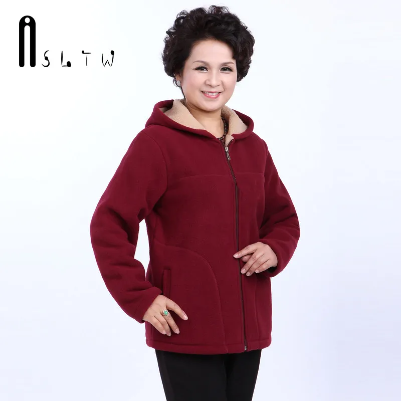 ASLTW Fleece Women Jacket New Middle Age Womens Imitation Lambs Jackets With Hooded Plus Size Solid Ladies Coats Overcoats