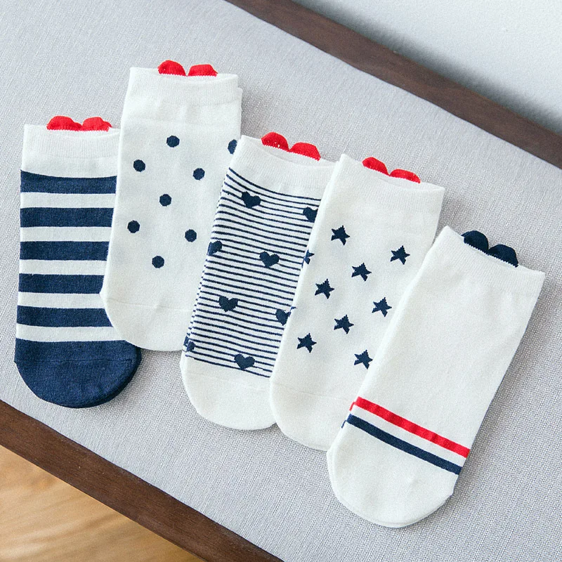 5 Pairs Women Cotton Socks Cute Animal Ankle Socks Cat Dog Summer Short Socks Girls Red Heart Kawaii Ear Funny Low Boat Socks