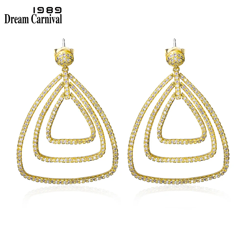 

DreamCarnival 1989 Big Triangle Geometric Unique Earrings design High Quality CZ Latest Party Luxury Wedding Pendientes SE12186