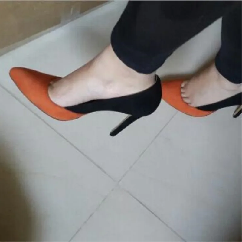 SHOFOO/элегантные и красивые туфли; ; цвет оранжевый, черный; прошитая кашемировая кожа; туфли на высоком каблуке 11 см Размер: 34-45