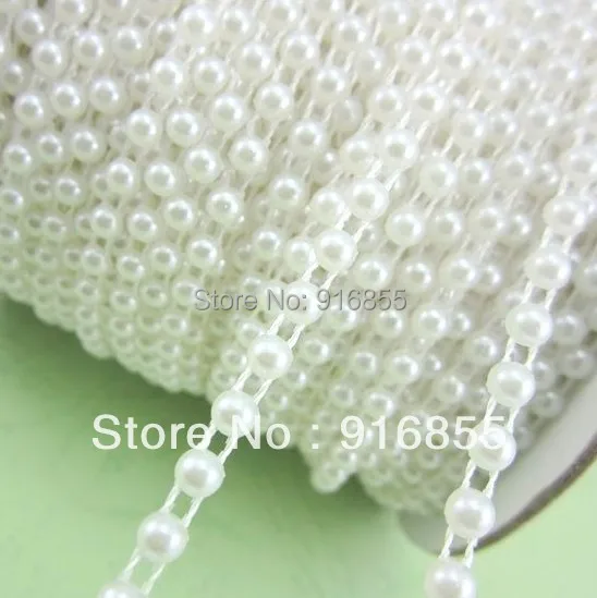 

Free Shipping 50m/roll 4mm pure white color half round flatback imitation ABS pearl beads chain for DIY decoration