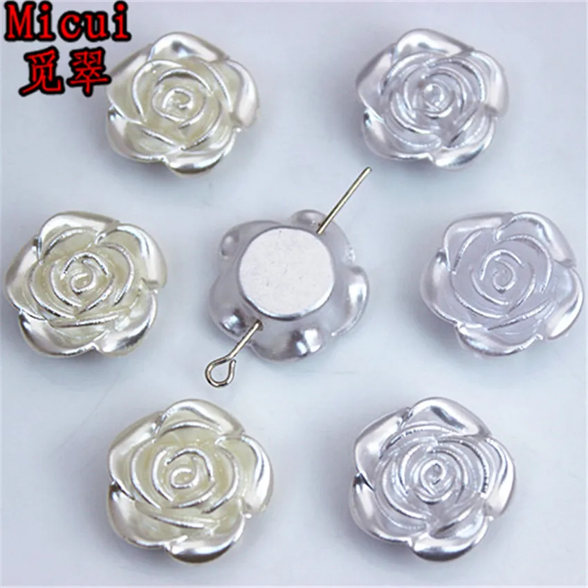 

Micui 50PCS 18.5mm ABS Plastic rose Flower flatback beads Hole imitation pearl half beads for Clothing crafts Accessories ZZ691