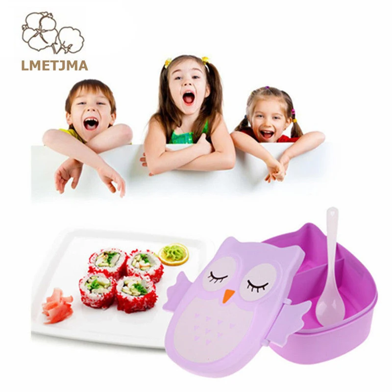 Cartoon Owl Two Cells Lunch Boxs Japanese Bento Lunch Boxs For Kids School Portable Food Fruit Storage Container(China (Mainland))