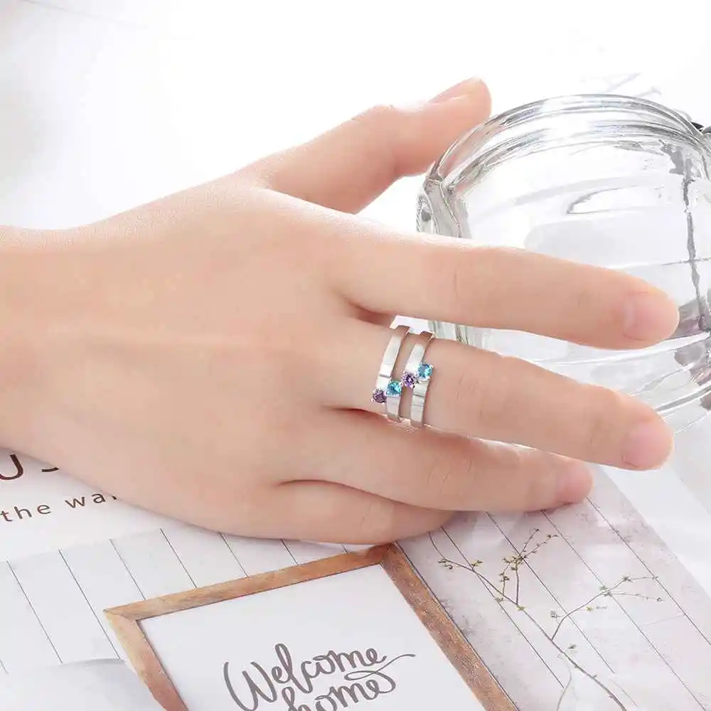 Personalized Gift for Family Engrave 4 Names Childrens Birthstone Promise Rings 925 Sterling Silver Jewelry (JewelOra RI103281)