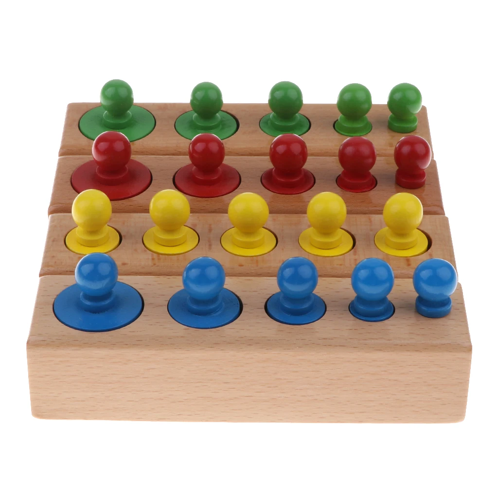 Set of 4 Montessori Teaching Wooden 20pcs Knobbed Cylinders Socket Blocks  Educational Toy