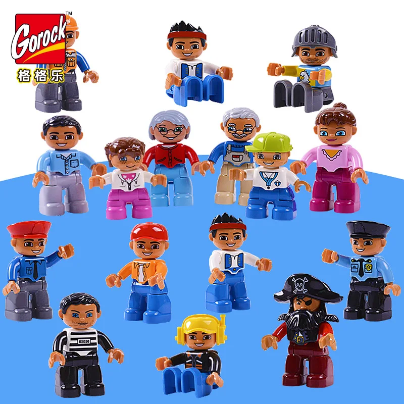 GOROCK-6pcs-Set-Big-Size-Building-Blocks-Character-Compatible-duploe-Family-Worker-Police-Figure-Toys-For