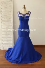 Tatsächliche bilder 2014 Backless Royal Blue High Neck Friesen Durchsichtig Lange Mermaid Formal Abendkleid Prom Pageant Kleider