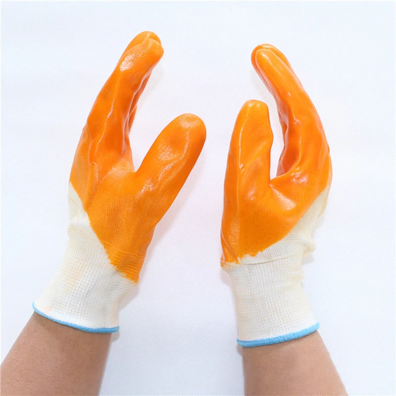 6 пар Plex перчатки желтый корпус Оранжевый окунутый морщин отделка перчатки работы