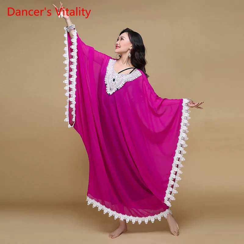 

2018 New lace Long Sleeve Loose Belly Dance one-piece Dress/robe For Women/female, Practice Dress Performance Wear Costumes