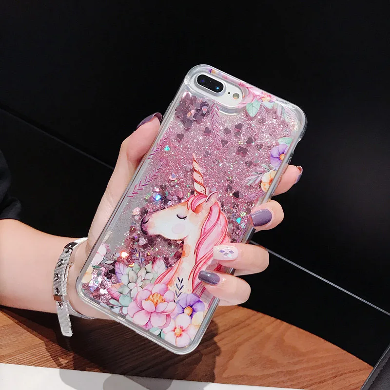 

FQYANG Flamingo Unicorn Dynamic Liquid Quicksand Transparent Phone Case For HUAWEI Y6 Y5 2018 P9 P20 P10 LITE PLUS Nova3i 3E 8X