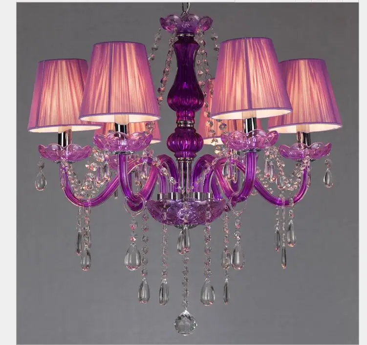 Free shipping Modern Crystal Chandelier Lighting Purple Clear Glass