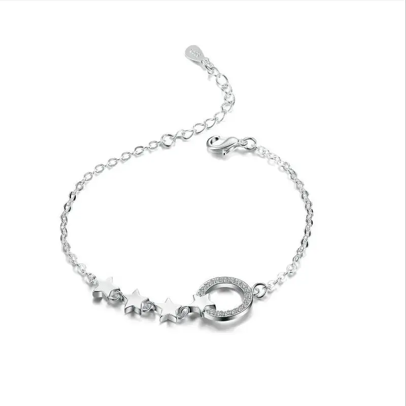 

Everoyal Vintage Crystal Star Moon Design Bracelets For Women Accessories Fashion 925 Silver Bracelets Girls Anniversary Jewelry