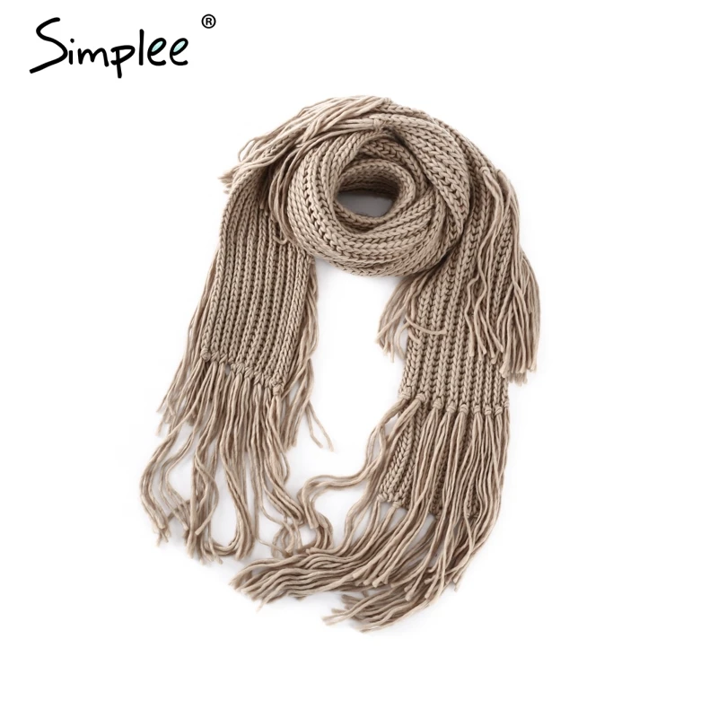 Женский трикотажный шарф Simplee, модный женский длинный шарф с кисточками, элегантный акриловый шарф на зиму, 3 цвета