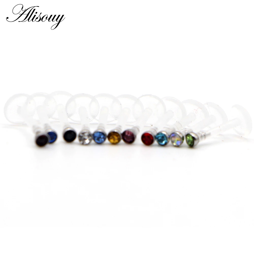 

Alisouy 1Piece Bioplast Flexible Push-in Labret Lip Stud Stainless Steel Ball 16G Ear Cartilage Tragus Piercing Fashion Jewelry