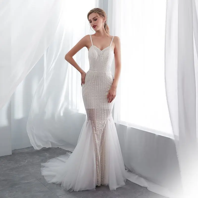 Mermaid Evening Dresses Long forFormal wedding party Elegant white open back prom gowns Evening Dresses tulle vestido de noiva Mermaid Evening Dresses Long forFormal wedding party Elegant white open back prom gowns Evening Dresses tulle vestido de noiva